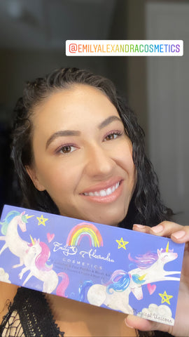 Emily holding unicorn palette