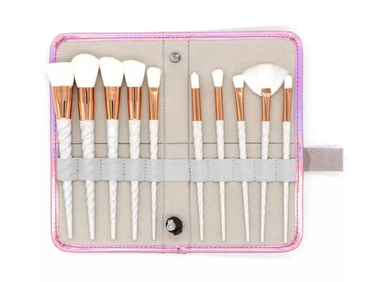 White Unicorn With Pink Case Makeup Brush Set - emilyalexandracosmetics